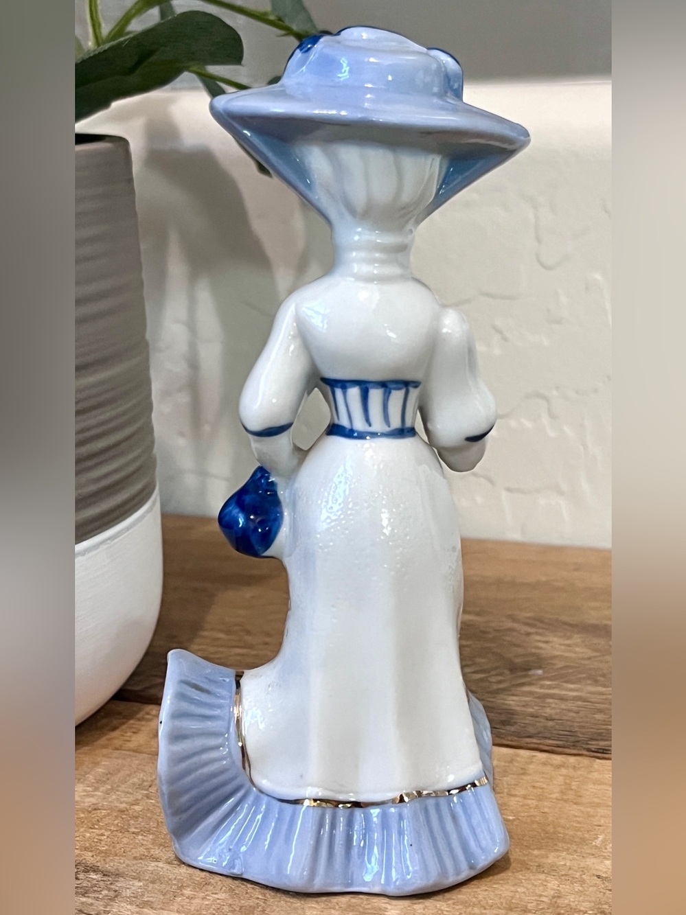 Vtg Porcelain Southern Belle Lady 6” Figurine Blue White Gold Victorian Decor - Picture 2 of 5